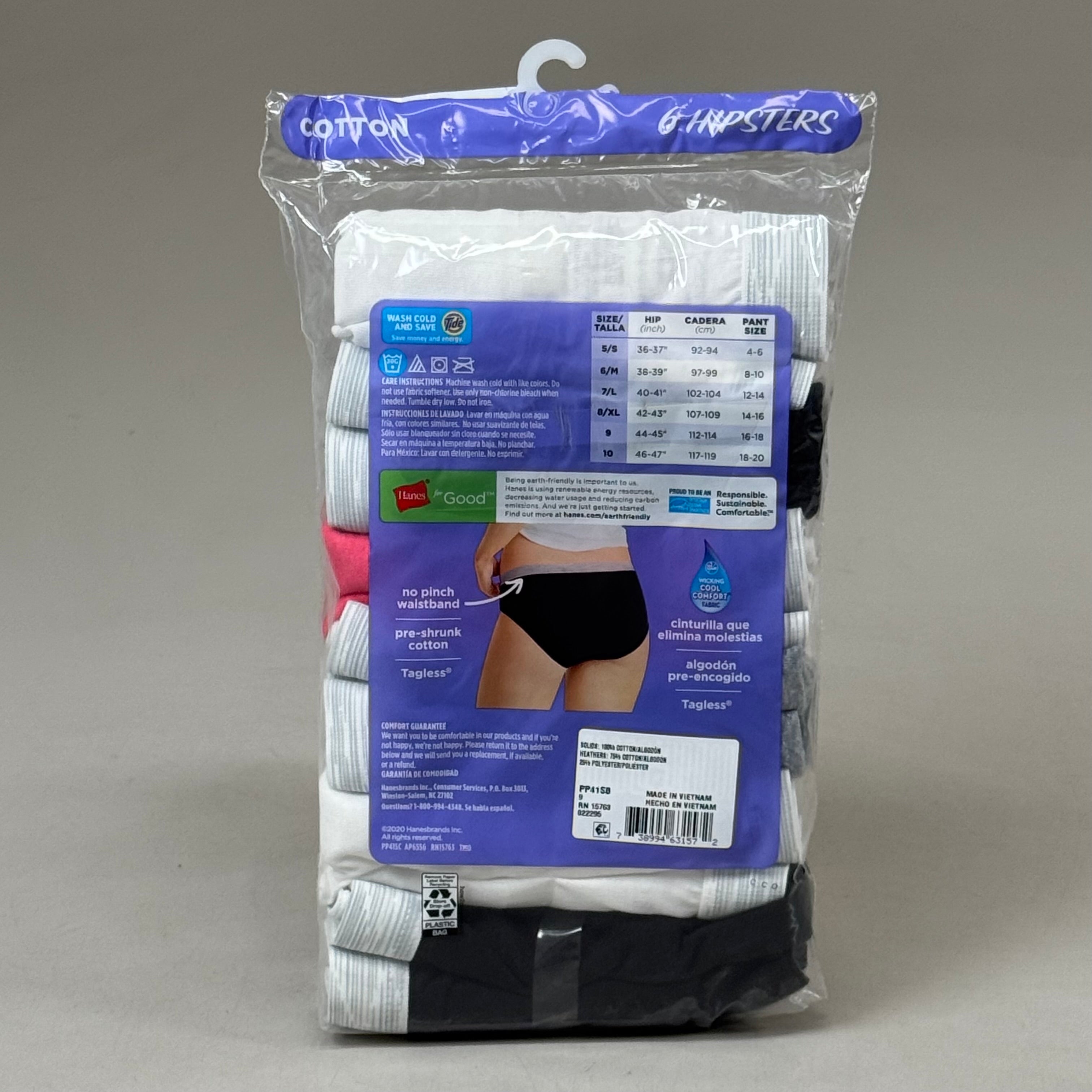 HANES (6 PACK!) Women's Hipster Cotton Underwear Sz-9 White/Black/Grey PP41SB