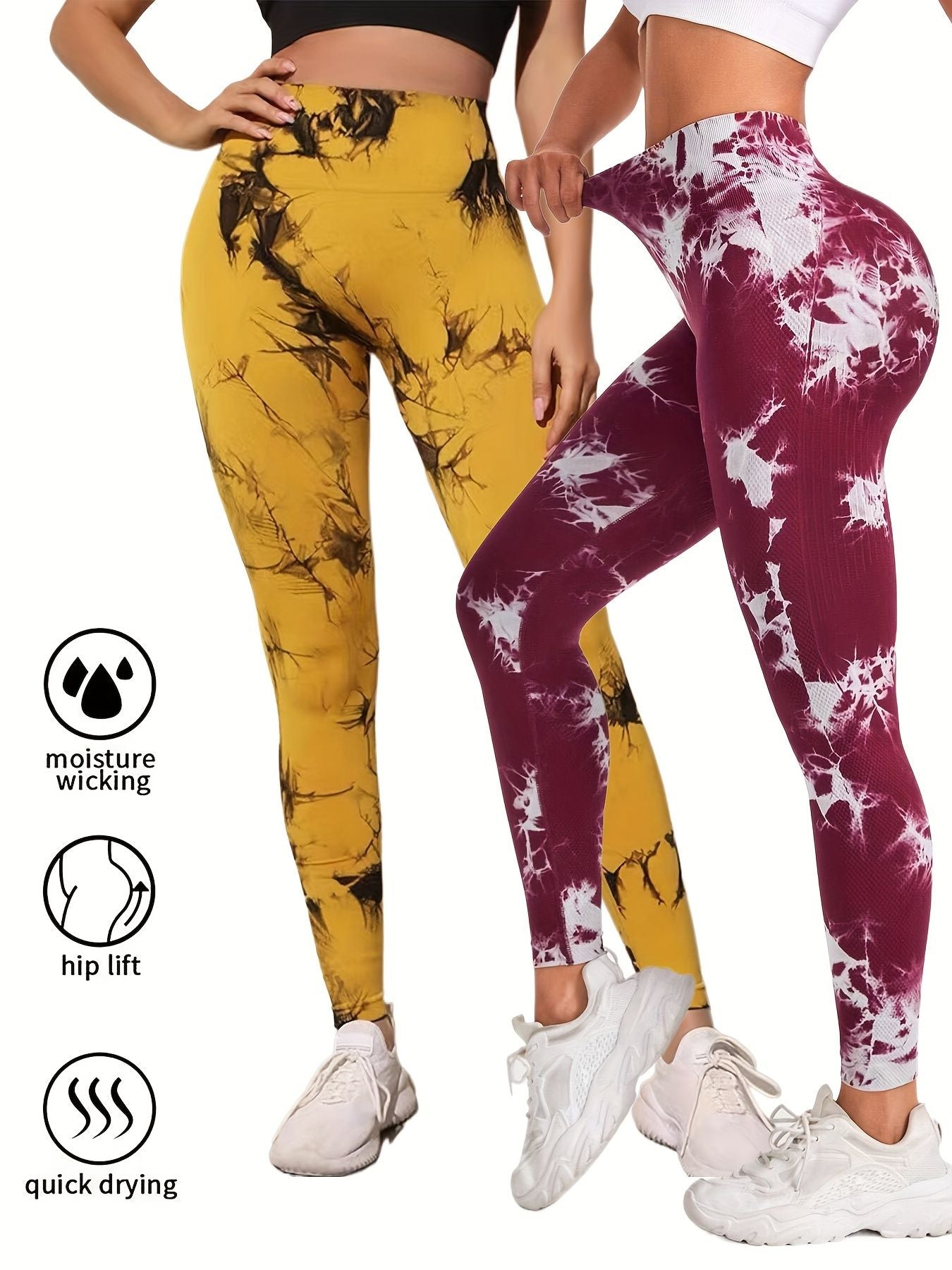 2 Pack Tie Dye Workout Seamless Leggings For Women High Waist Gym Leggings Yoga Pants, Seamless Leggings For Women High Waist Yoga Pants, Scrunch Butt Lifting Elastic Tights