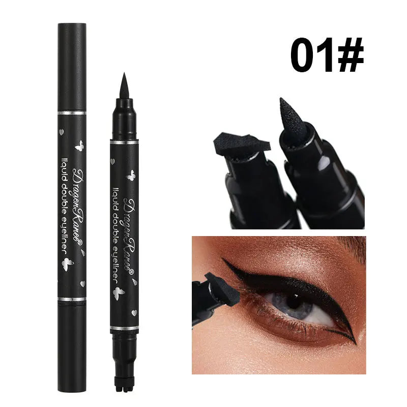 Double Head Moon Star Heart Flower Liquid Eyeliner Pen Black Stamp Eyeliner Waterproof Makeup Butterfly Seal Eye Liner Pencil