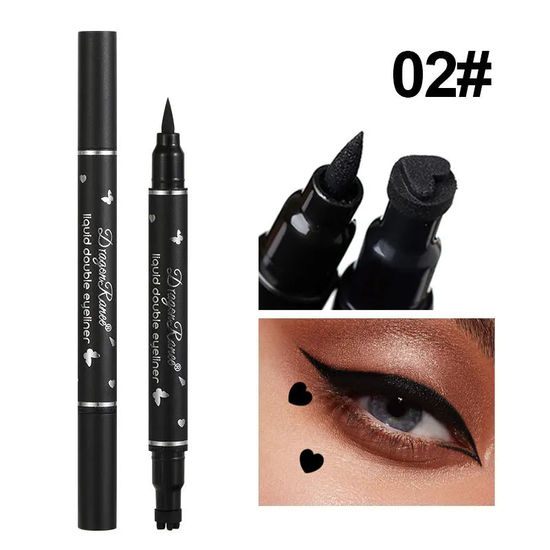 Double Head Moon Star Heart Flower Liquid Eyeliner Pen Black Stamp Eyeliner Waterproof Makeup Butterfly Seal Eye Liner Pencil