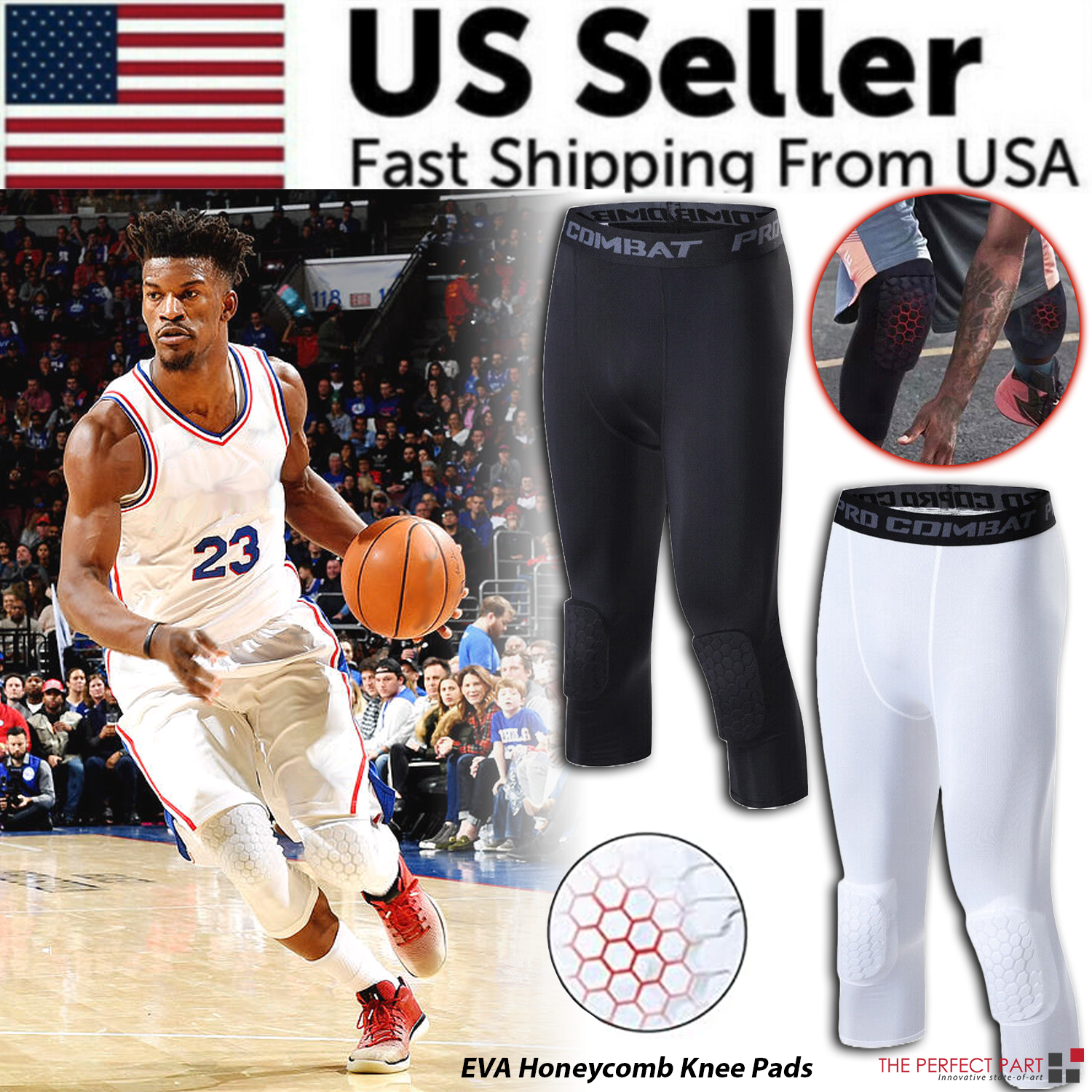 Men's Basketball Sports Tight Pants 3/4 Compression Workout Leggings