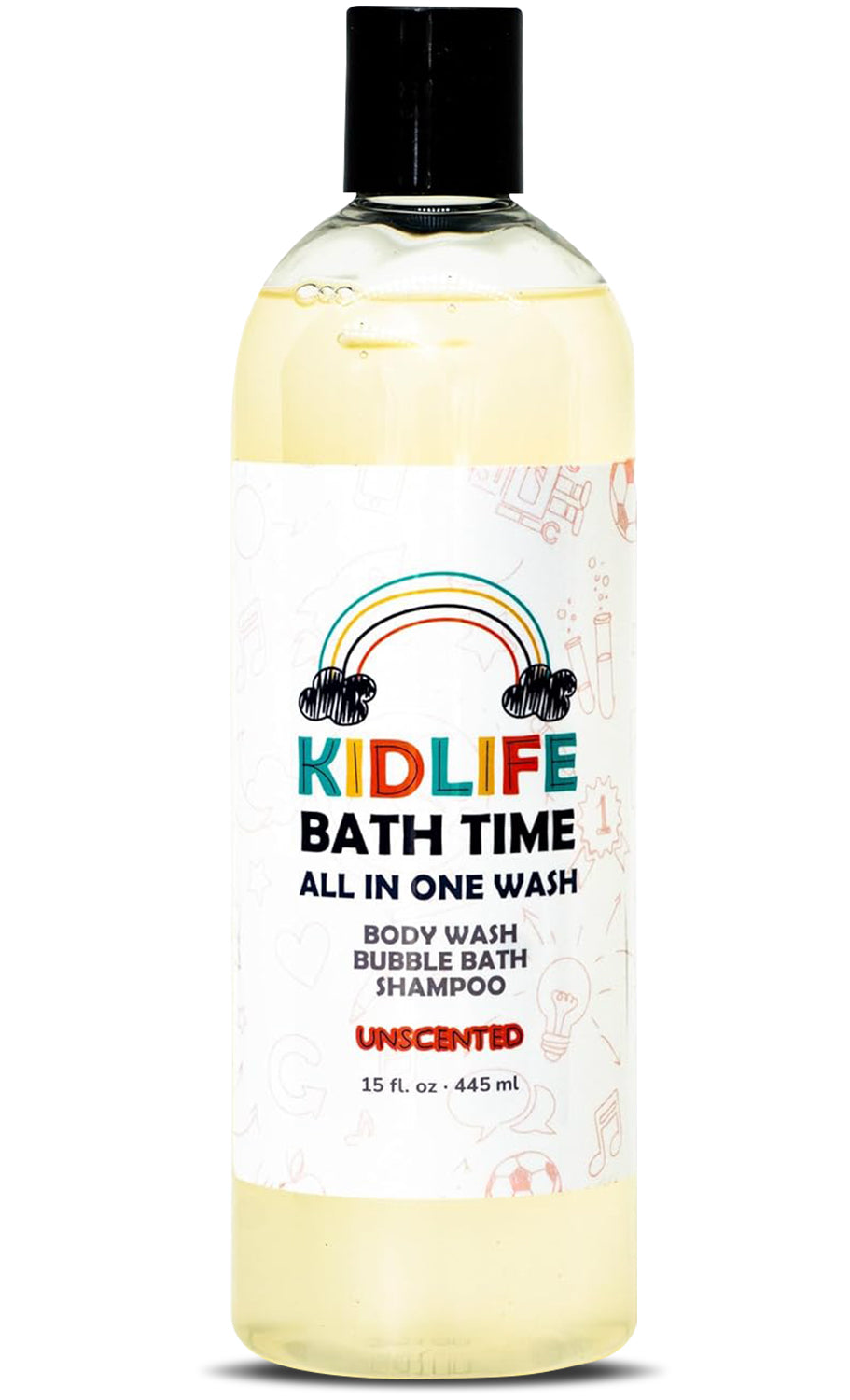 Kidlife Natural Bath Time 3 In 1 Shea & Organic Aloe Body Wash- Herbal Unscented  15 Oz. Kids Head to Toe All in one Bath and body Soap. Bubble Bath, Bodywash and Shampoo