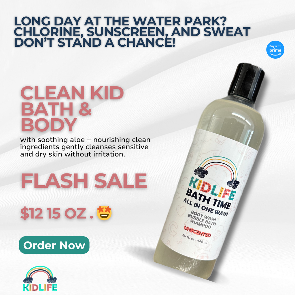 Kidlife Natural Bath Time 3 In 1 Shea & Organic Aloe Body Wash- Herbal Unscented  15 Oz. Kids Head to Toe All in one Bath and body Soap. Bubble Bath, Bodywash and Shampoo