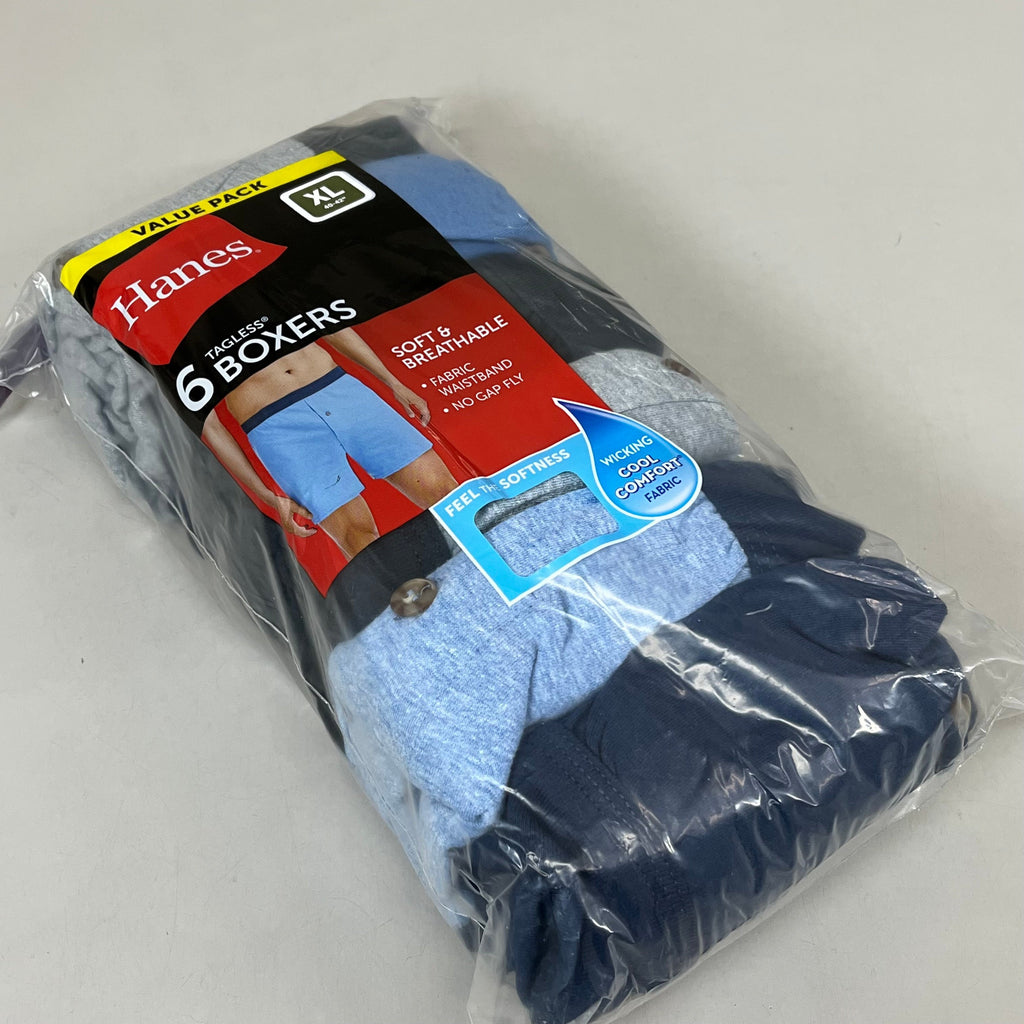 HANES (6 PACK!) Men's Boxer Sz XL 40-42" Black/Blue/Grey MKCB06