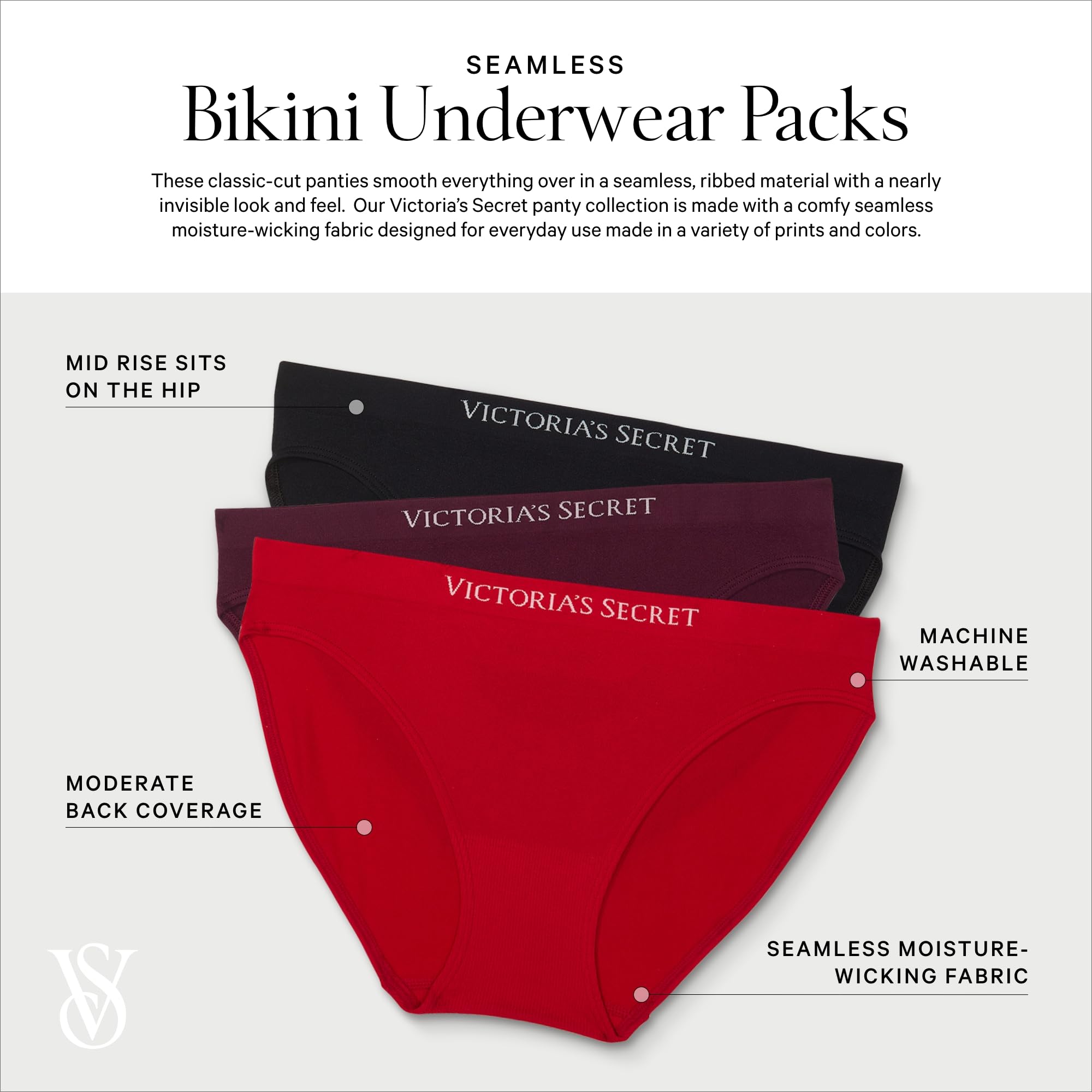 Victoria's Secret Seamless Bikini Panty Pack, Underwear for Women, 4 Pack, Multi (M)