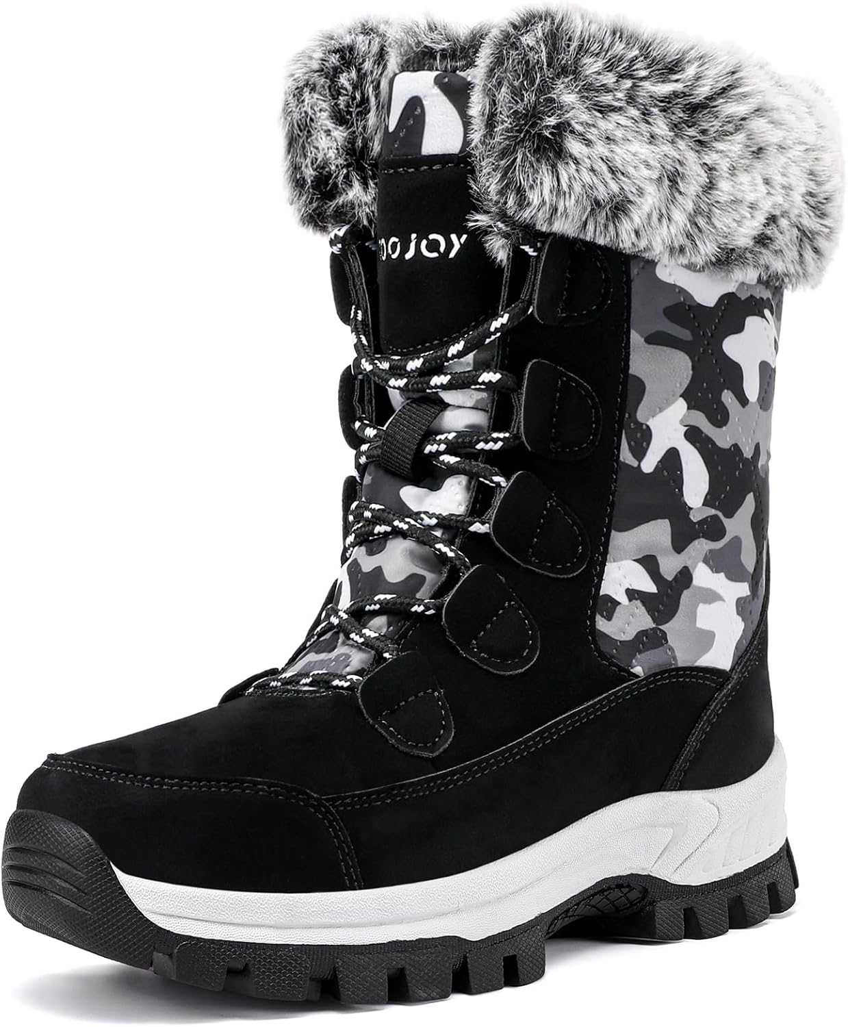 COOJOY Womens Winter Snow Boots Waterproof Shoes Walking Comfortable Hiking Tennis Booties Furry Mid Calf Warm Lightweight