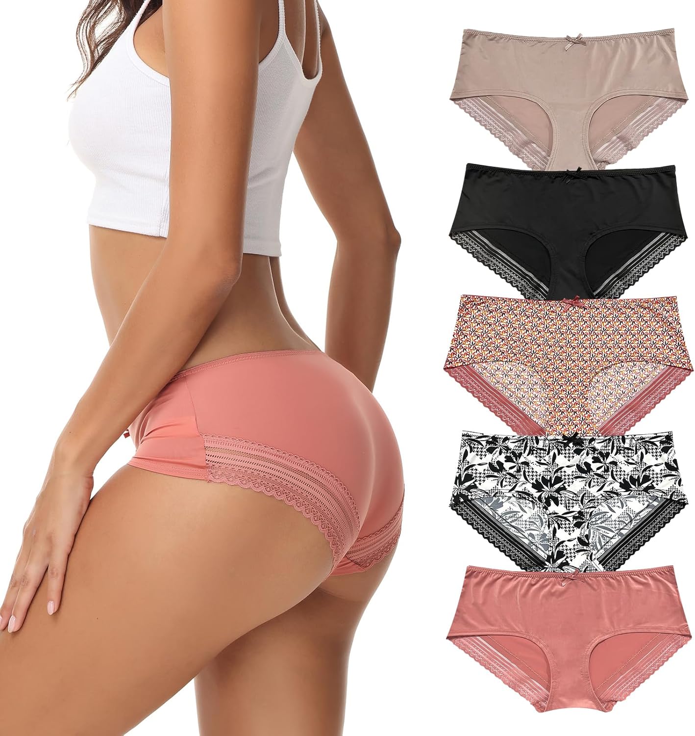 ADOVAKKER Women's Underwear Low Rise Lady Micro Smooth Breathable Briefs Hipster Panties Multipack Printing J-S1