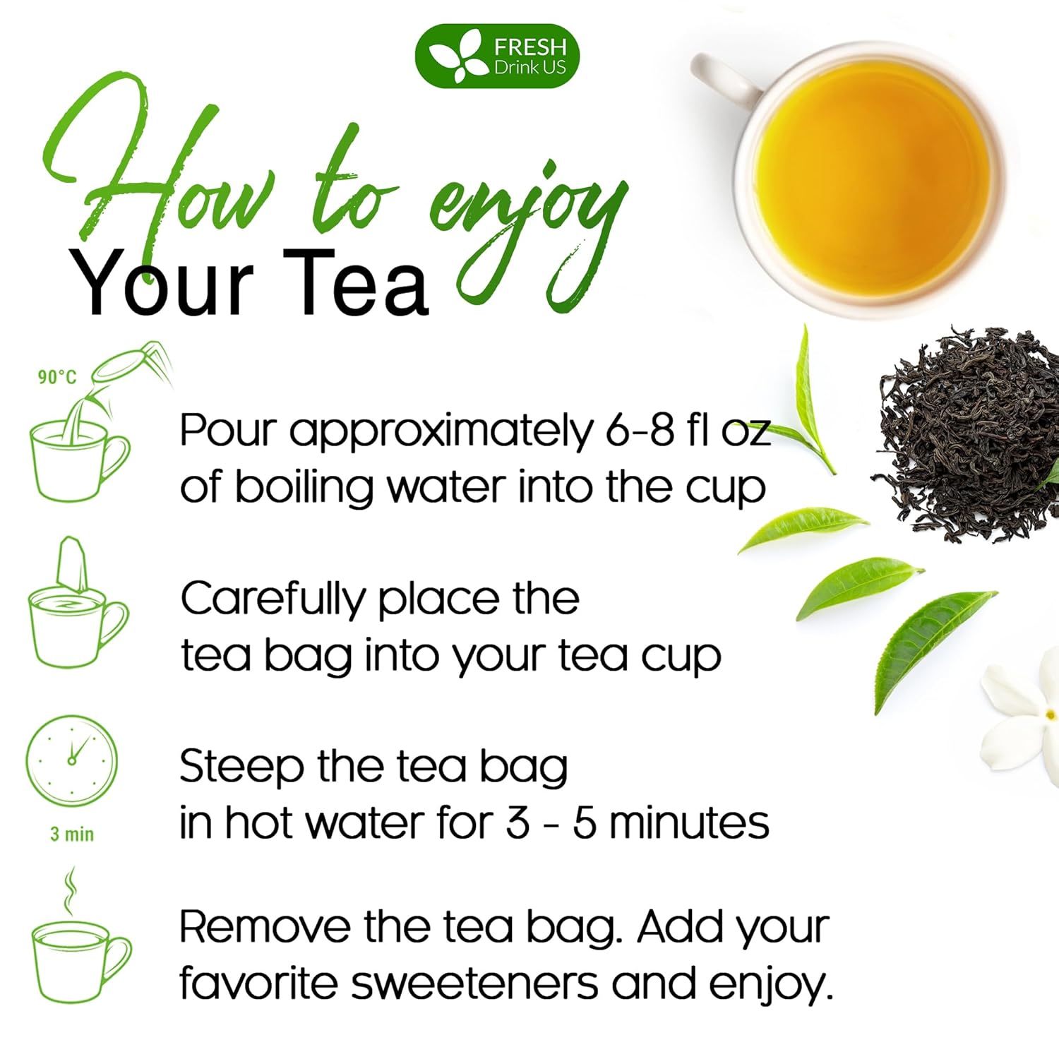 Premium Green Tea Bags, 100% Natural & Pure from Green Tea. Green Herbal Tea. No Sugar, No Gluten, Vegan