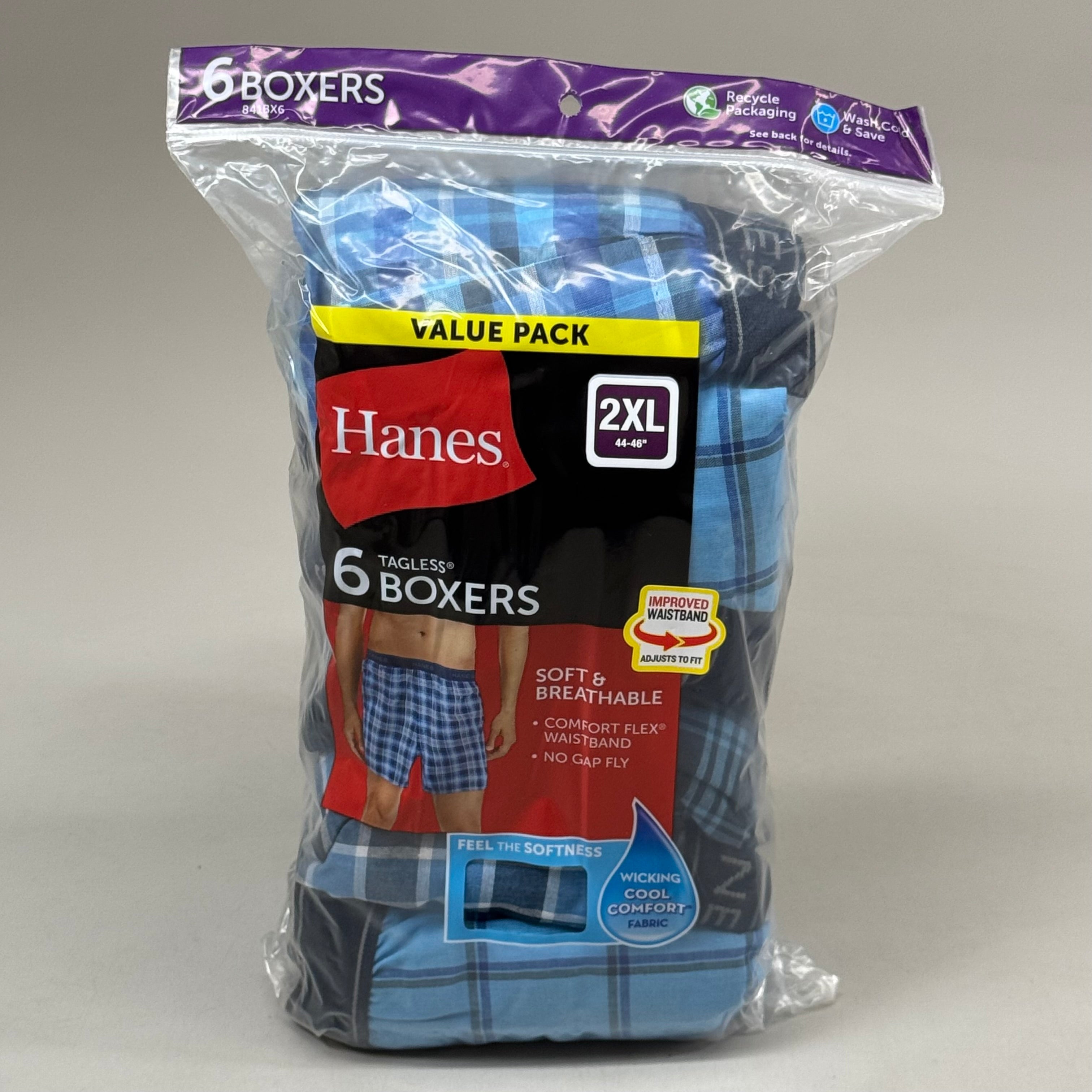 HANES (6 PACK!) Men's Cool Comfort Boxer Briefs Sz 2XL 44-46" Blue/Navy Blue RN15763