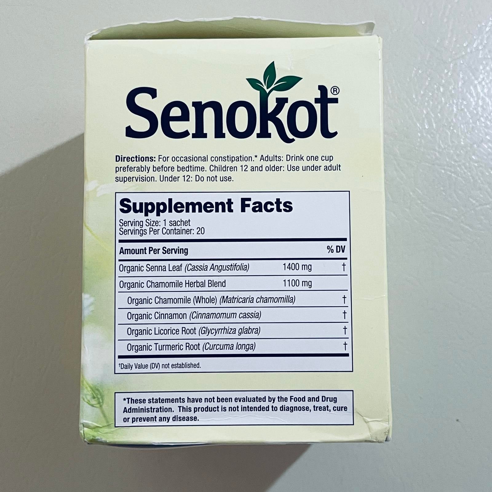 Senokot Natural Senna Leaf Laxative Tea with Chamomile, 20 Wrapped Pyramid Sachets, 1.76 oz BEST 4/2026