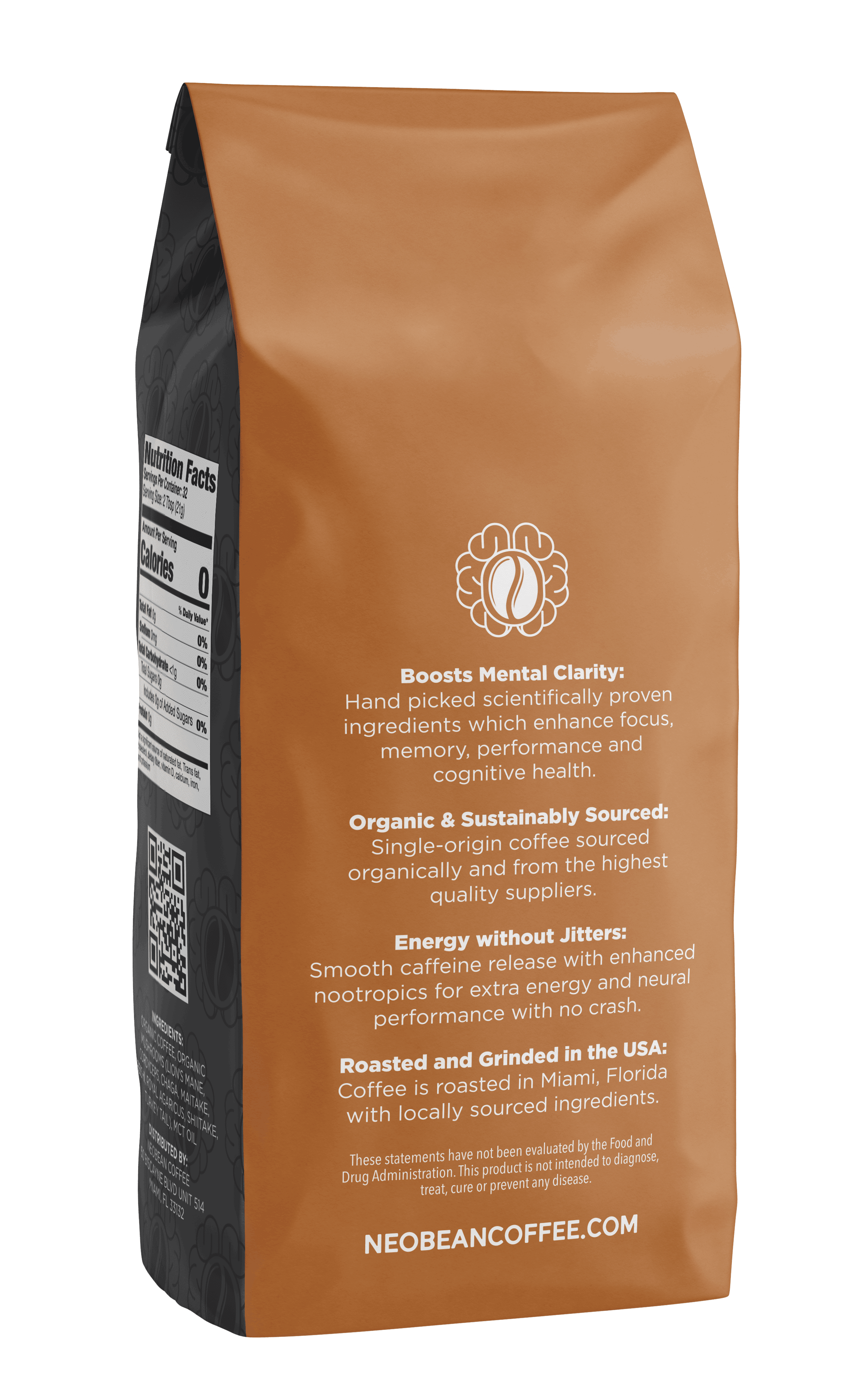 Neobean Black Label Cerebro Blend - Mushroom Coffee - Adaptogen Coffee with 8 Mushrooms & MCT Oil