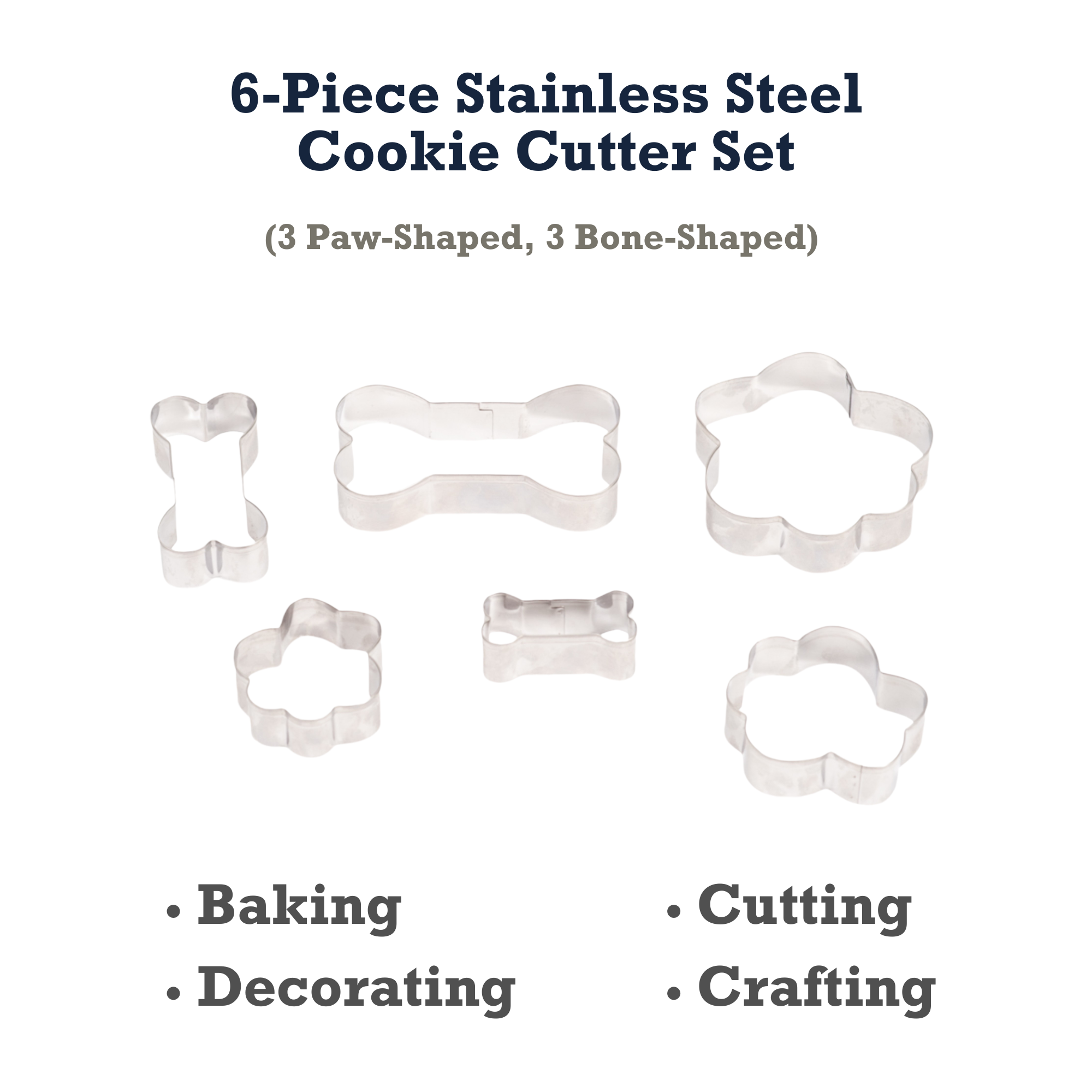 Country Living 6-Piece Stainless Steel Cookie Cutter Set (3 Paw-Shaped, 3 Bone-Shaped)