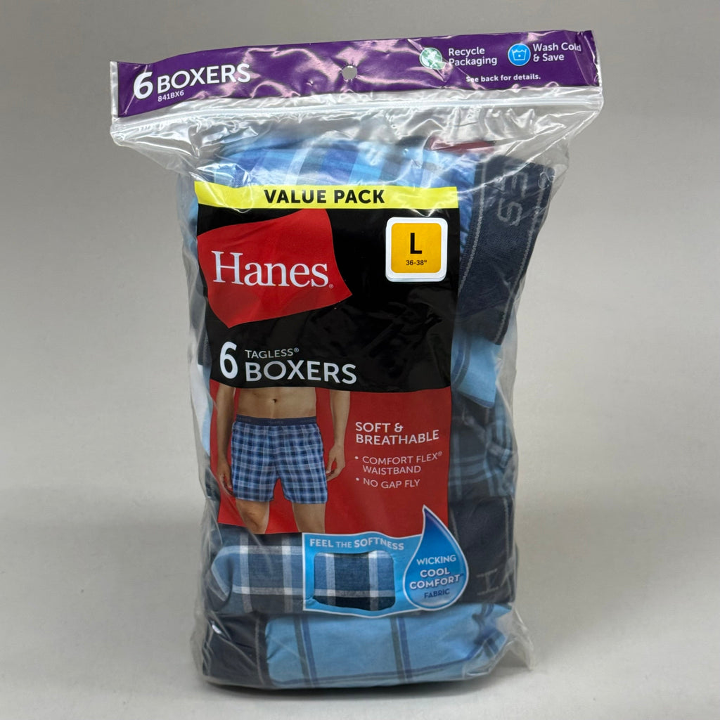 HANES (6 PACK!) Men's Cool Comfort Boxer Briefs Sz L 36-38" Blue/Navy Blue RN15763
