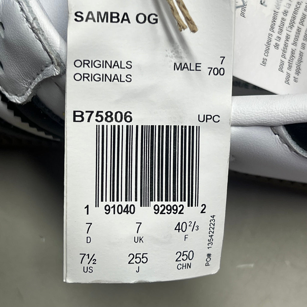ZA@ ADIDAS Samba OG Sneaker Regular Fit Men's Sz 7.5 Black/White/Grey B75806 (As-is)