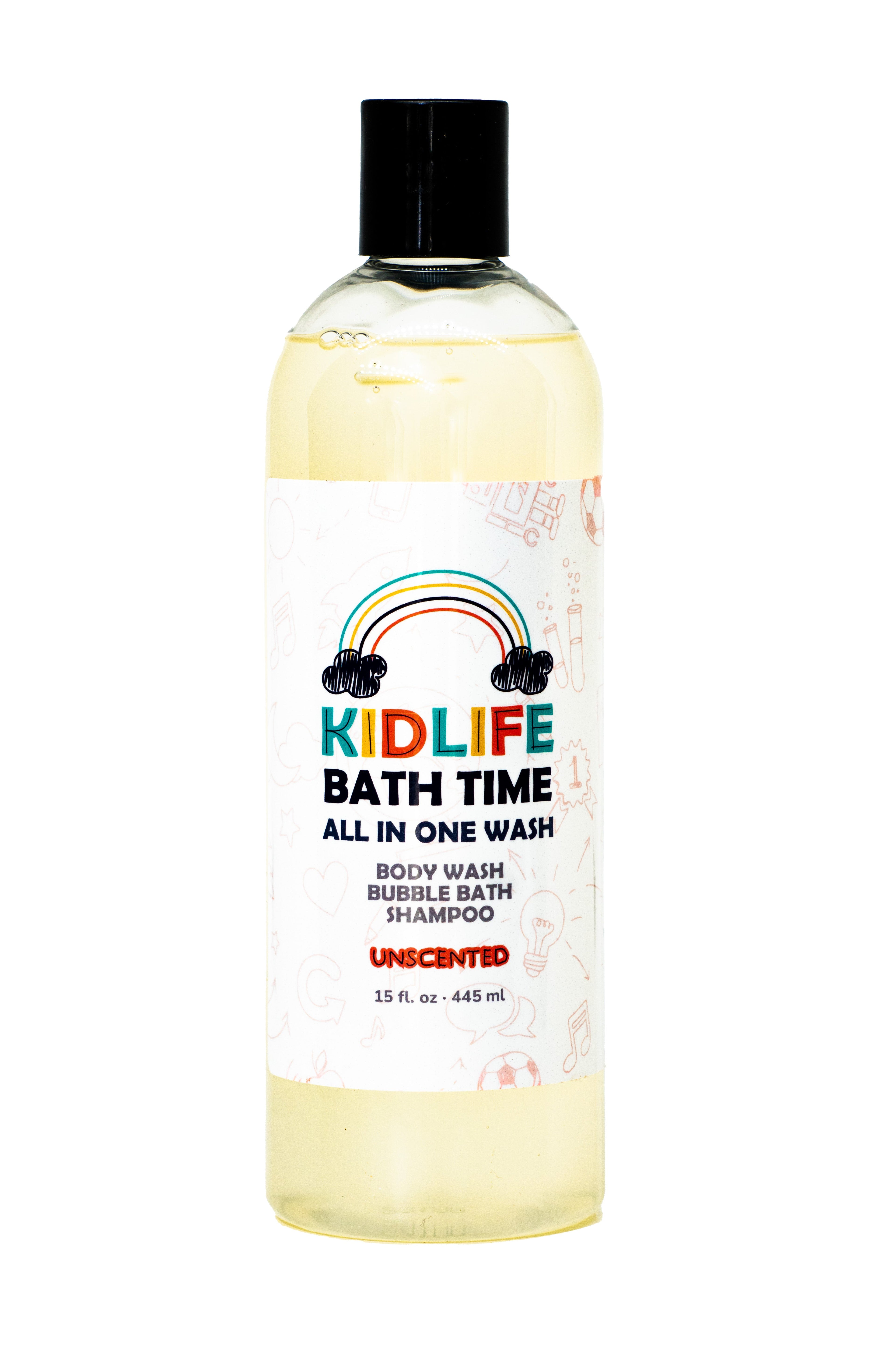 Kidlife Natural Bath Time 3 In 1 Shea & Organic Aloe Body Wash- Herbal Unscented  15 Oz. Kids Head to Toe All in one Bath and body Soap. Bubble Bath, Bodywash and Shampoo