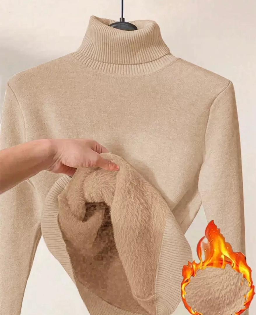 Women's Fleece Lined Turtleneck - Warm Long Sleeve Pullover Top