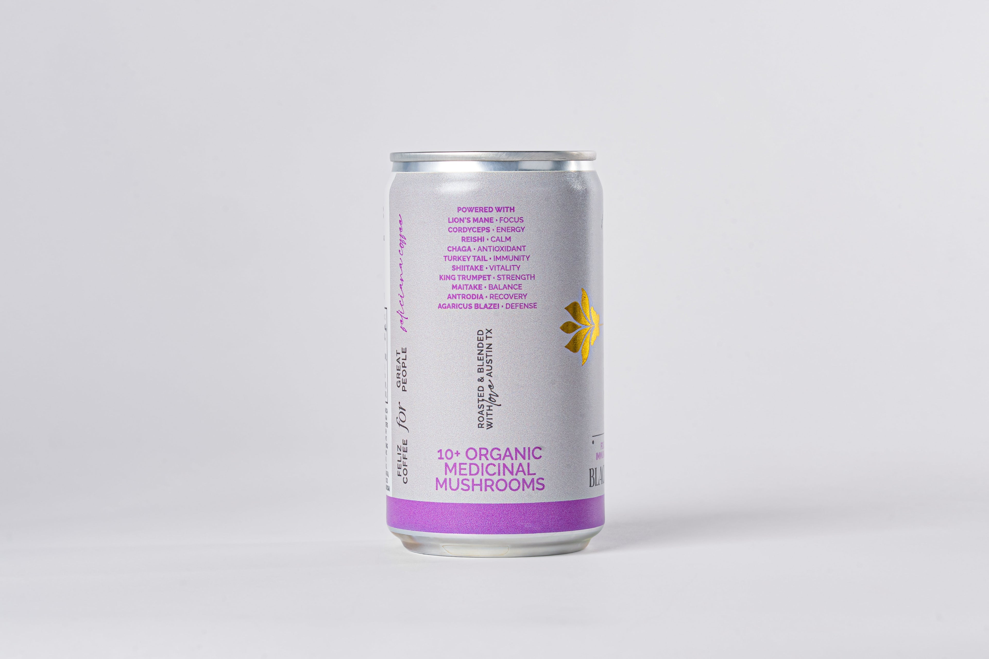 4-Pack Focus Energy Canned Black Coffee with 10 Adaptogen Mushrooms (7.5 oz)