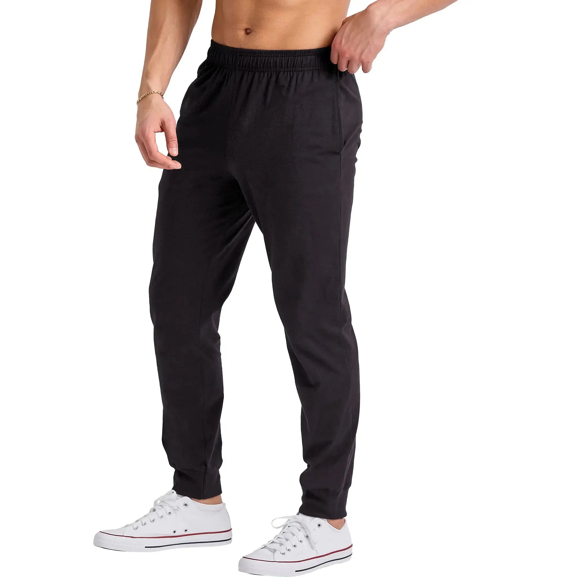 Hanes Originals Cotton Joggers, Jersey Sweatpants for Men with Pockets, 30" Inseam Large Black