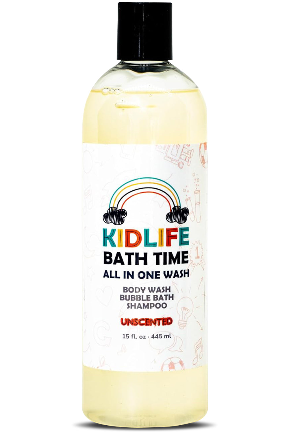 Kidlife Natural Bath Time 3 In 1 Shea & Organic Aloe Body Wash- Herbal Unscented  15 Oz. Kids Head to Toe All in one Bath and body Soap. Bubble Bath, Bodywash and Shampoo