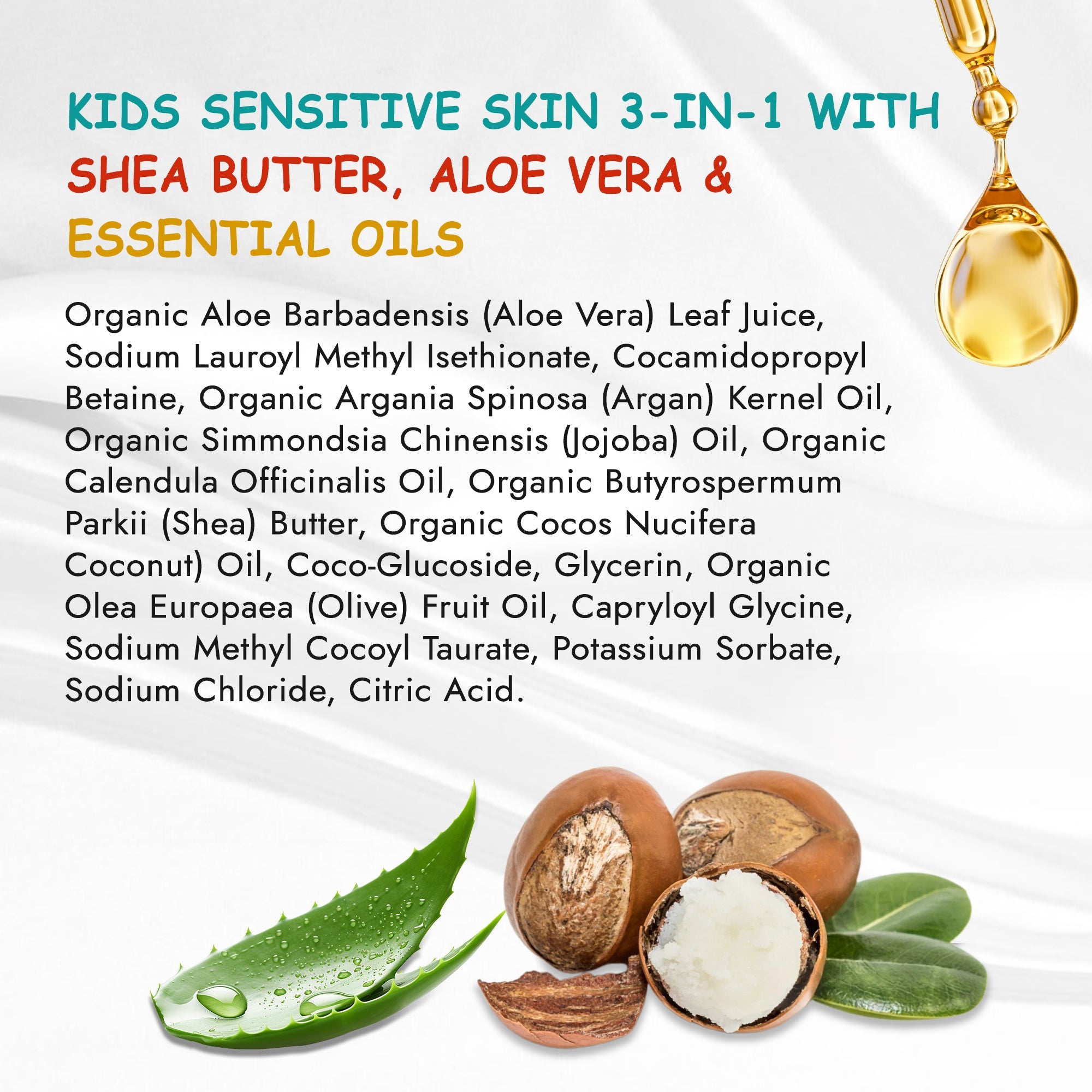 Kidlife Natural Bath Time 3 In 1 Shea & Organic Aloe Body Wash- Herbal Unscented  15 Oz. Kids Head to Toe All in one Bath and body Soap. Bubble Bath, Bodywash and Shampoo