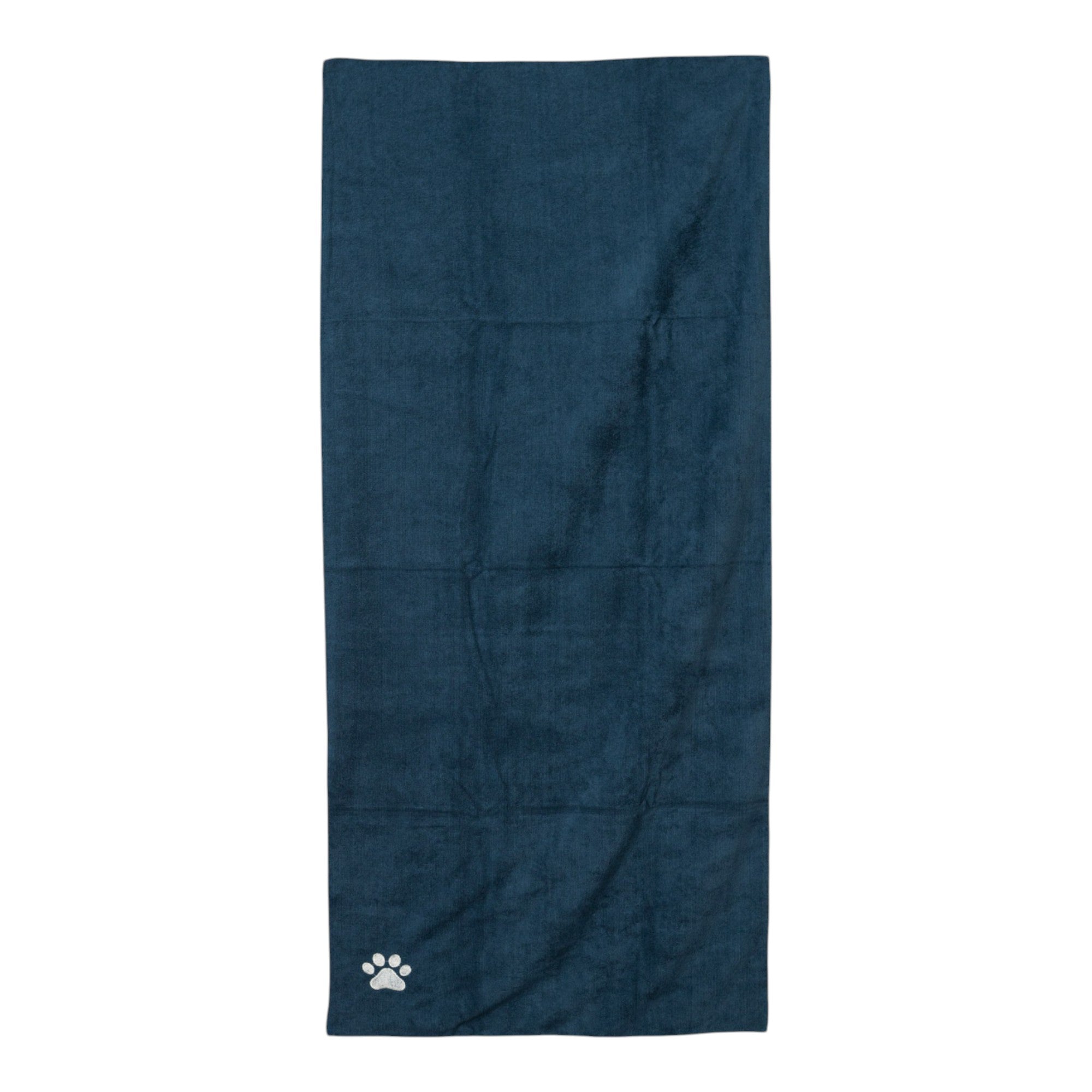 Country Living Large Marine Blue Microfiber Dog Bath Towel with Embroidered Paw Print