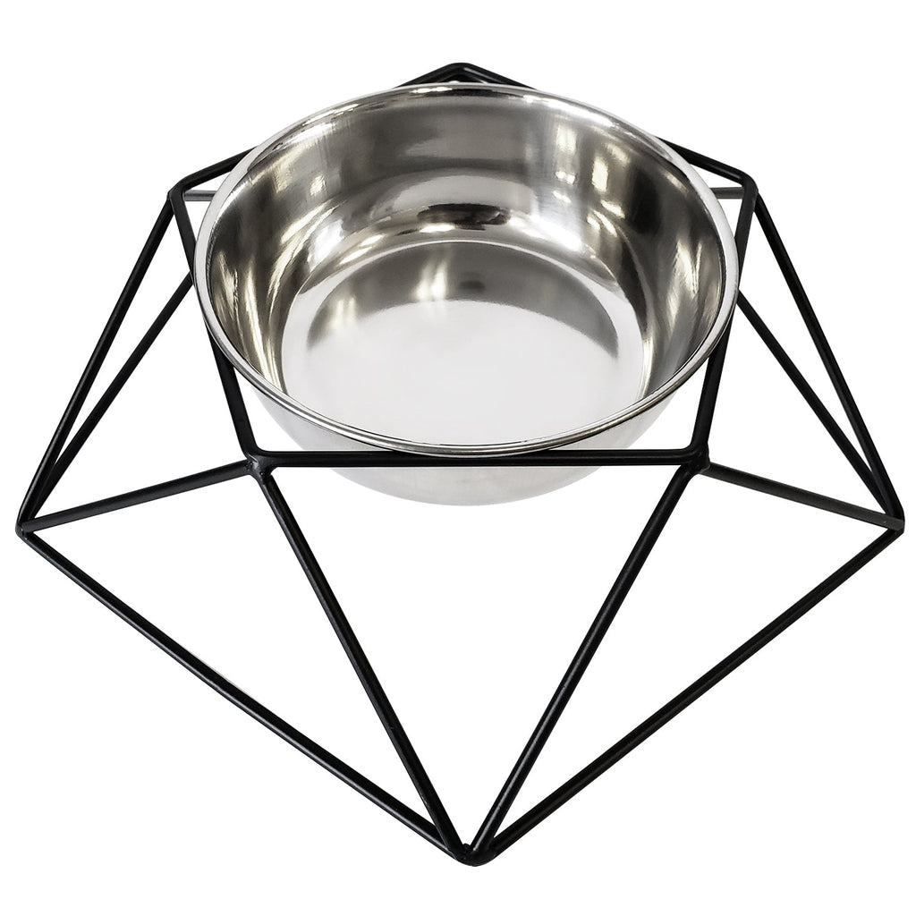 Country Living Elevated Single Dog Bowl Feeder – Geometric Design with Removable Stainless Steel Bowl
