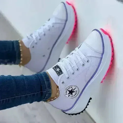Flat Lace-Up Sneakers Pattern Canvas Casual Sport Shoes