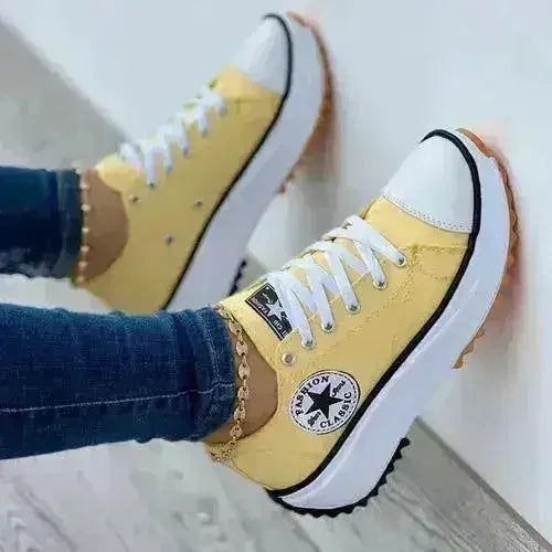 Flat Lace-Up Sneakers Pattern Canvas Casual Women Sport Shoes