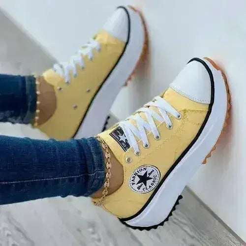 Flat Lace-Up Sneakers Pattern Canvas Casual Sport Shoes