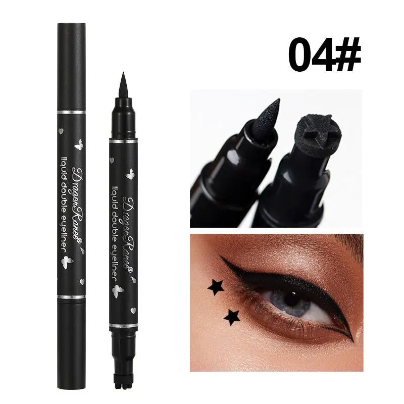 Double Head Moon Star Heart Flower Liquid Eyeliner Pen Black Stamp Eyeliner Waterproof Makeup Butterfly Seal Eye Liner Pencil