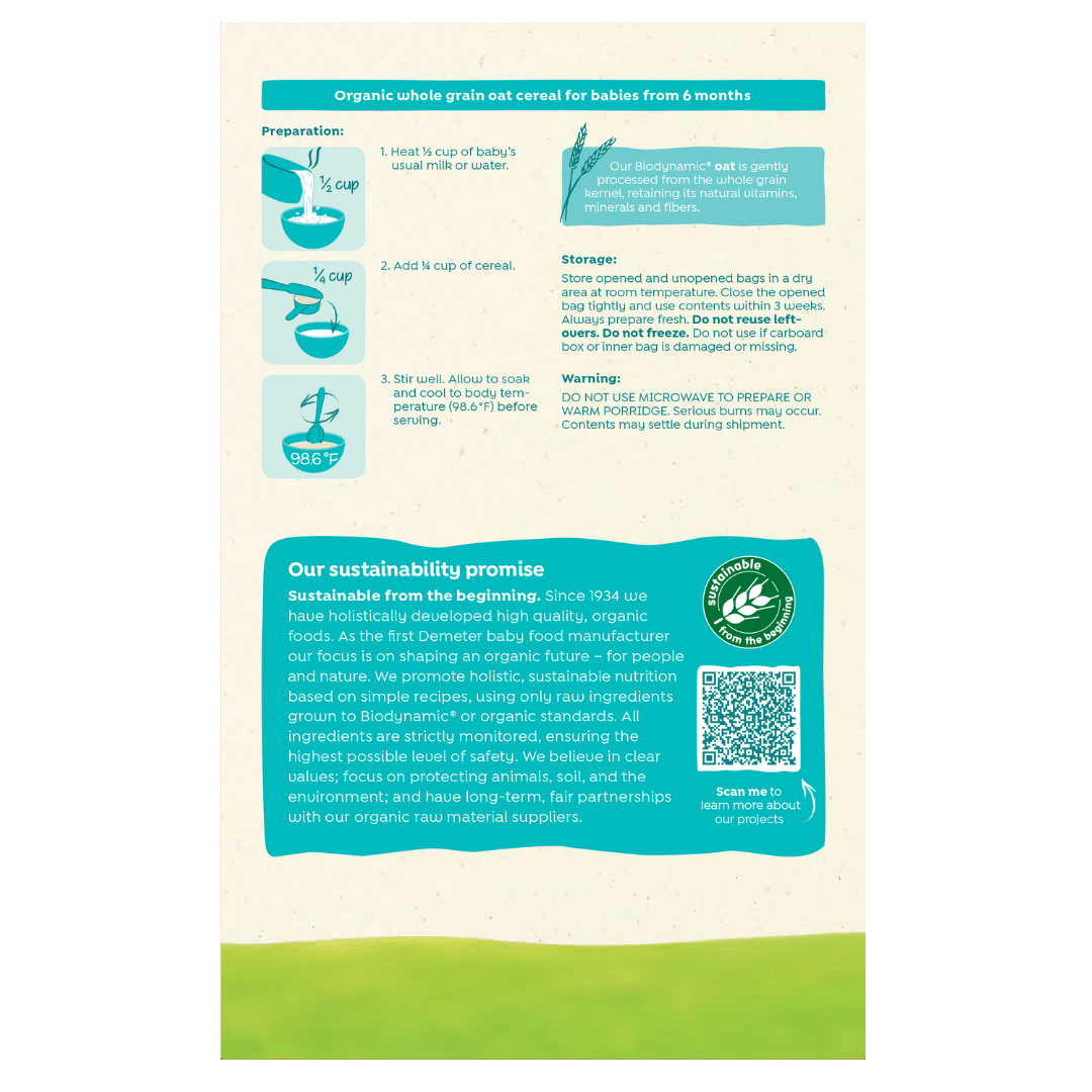 Holle Organic Whole Grain Oat Cereal - 6 Pack