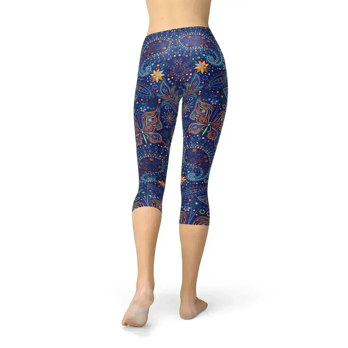 Womens Paisley Butterfly Capri Leggings