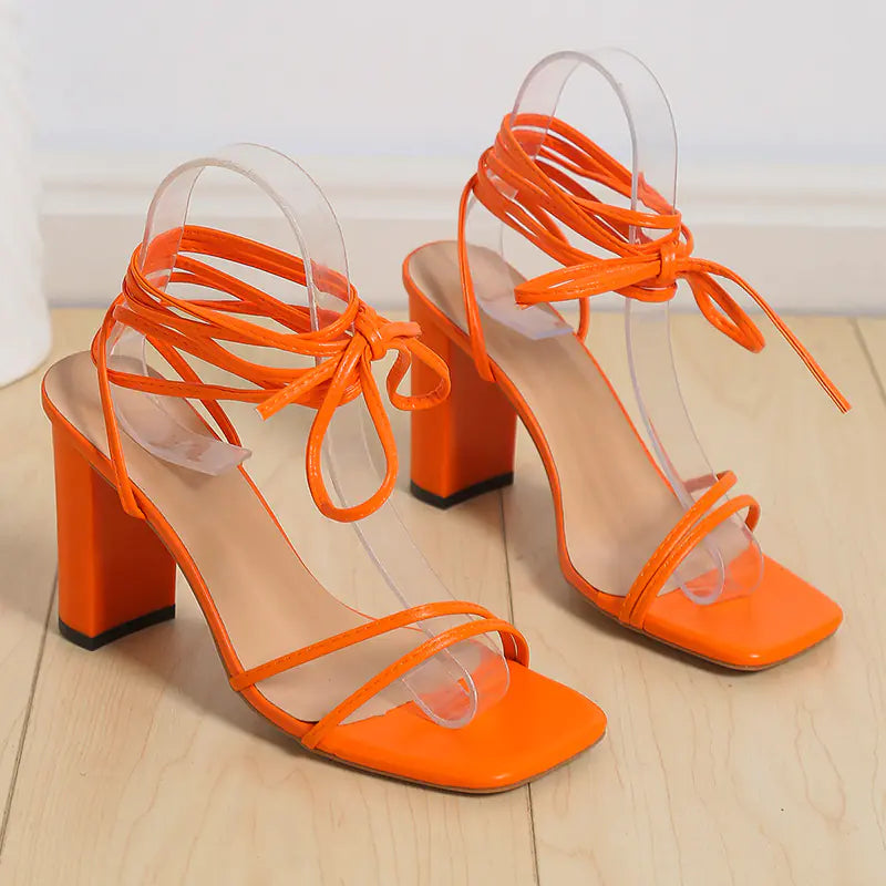 Women's Simple Square Head Strappy High Heels