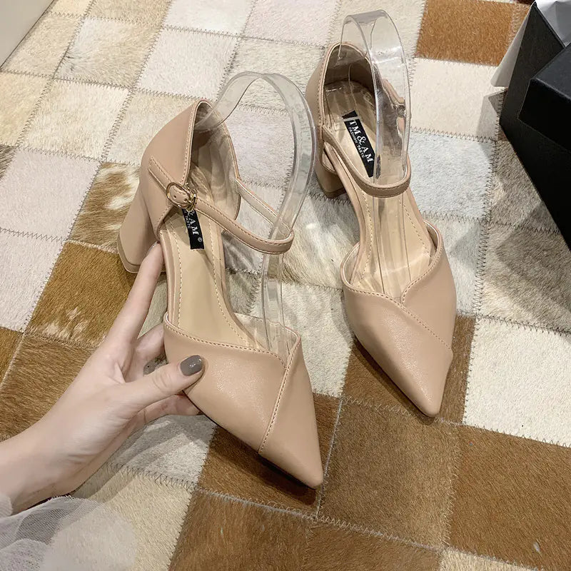 One Word Sexy Pointed Toe Thick Heel High Heels