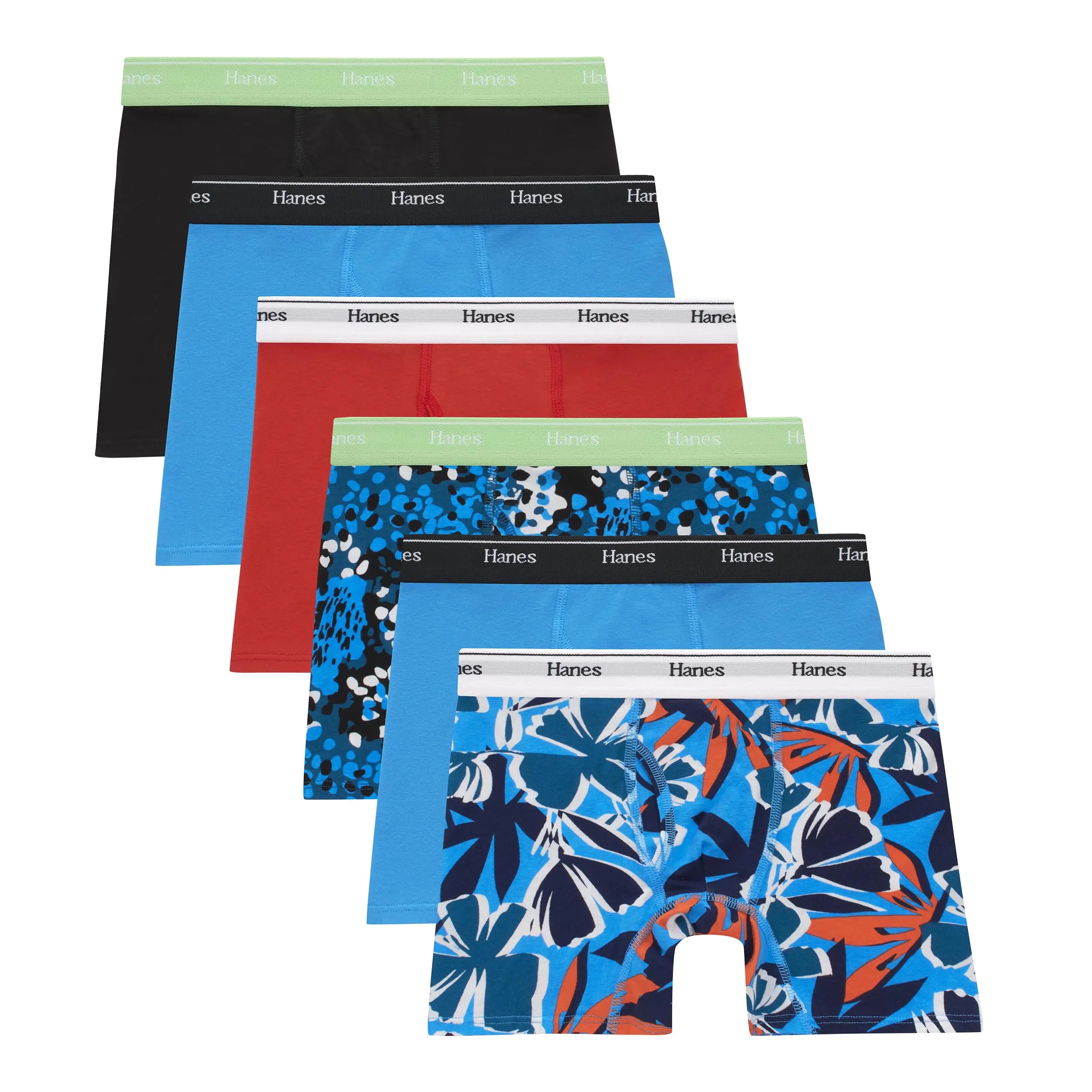 Hanes Boys Originals Boxer Briefs, Tween Boy Underwear, Cotton Stretch, 6-Pack X-Large Black/Blue/Orange - 6 Pack - # BOAA11410002