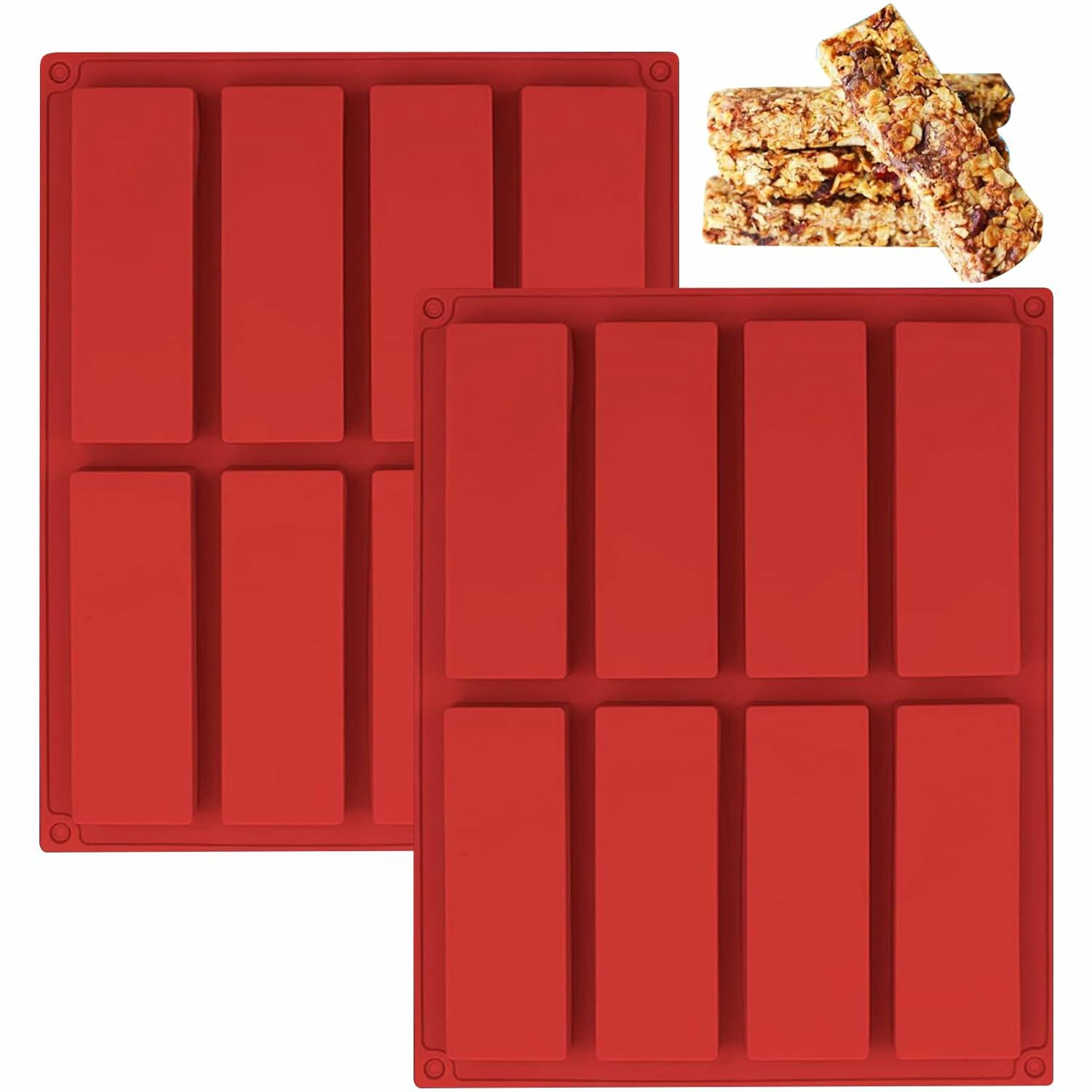 Sinirttou Silicone Chocolate Bar Mold 8 Cavities Rectangular Red 2 Pack