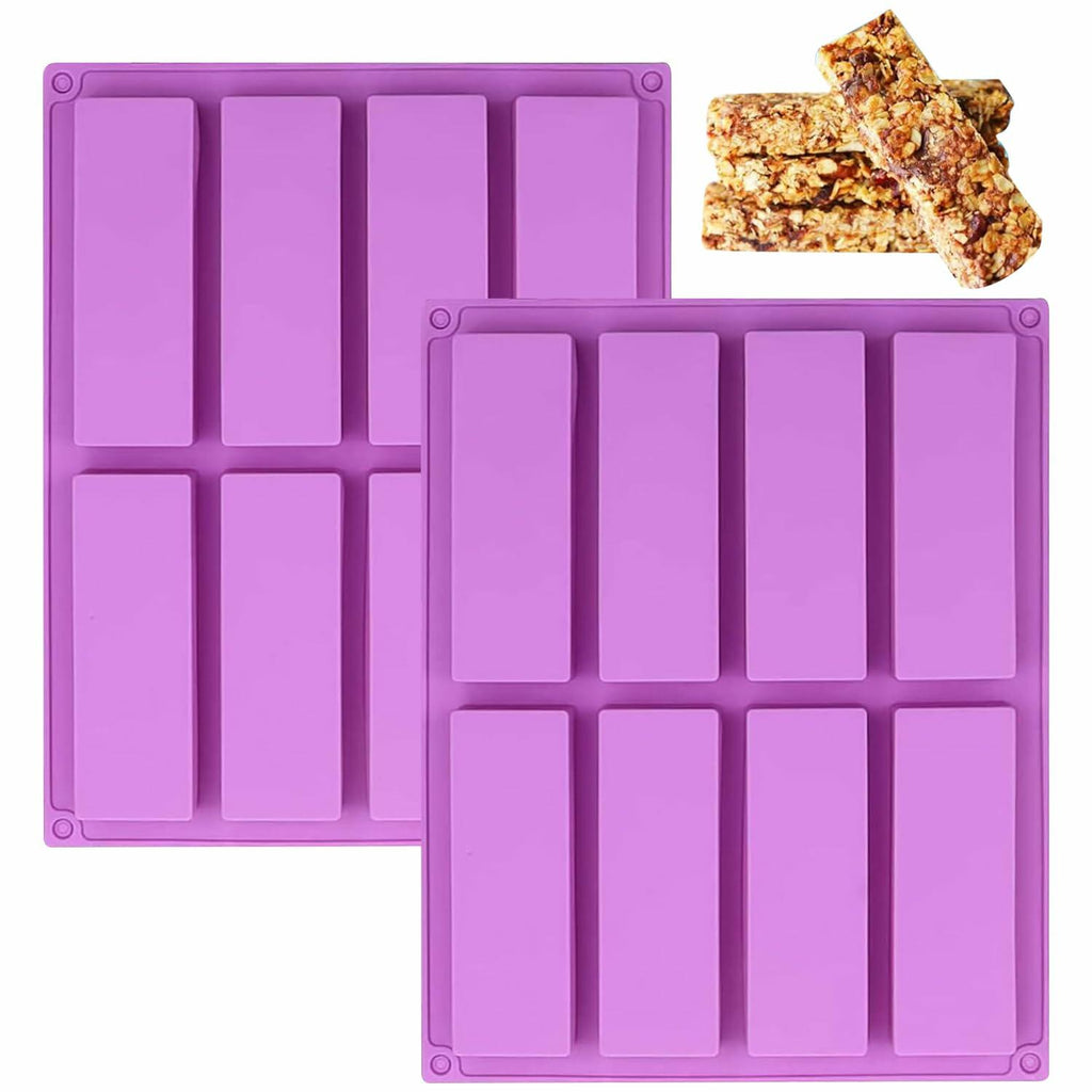 Sinirttou Silicone Granola Bar Mold 8 Cavities Rectangular Purple 2 Pack