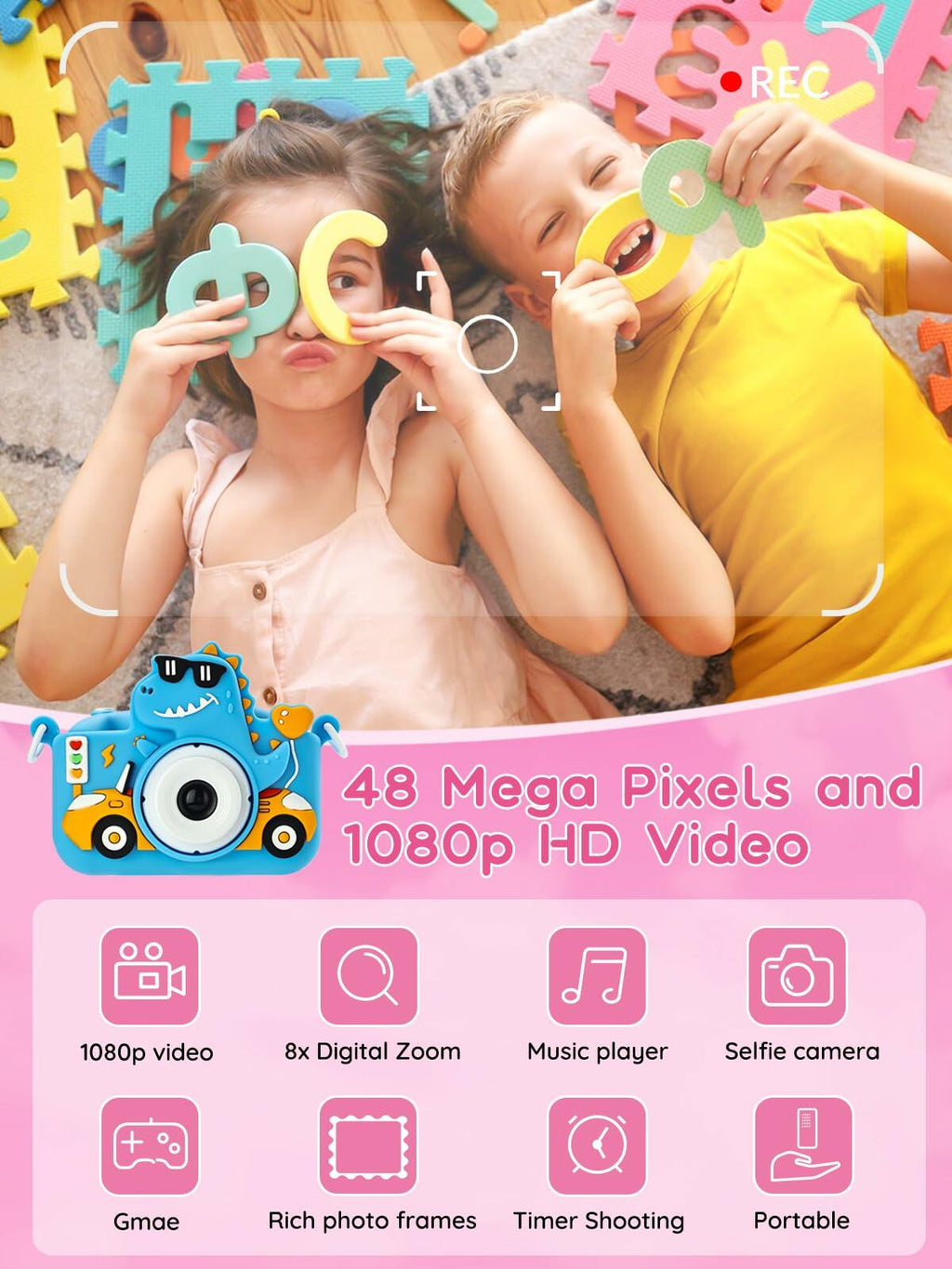 Knagsfa Kids Digital Video Camera Toy with Silicone Cover 32G SD Card