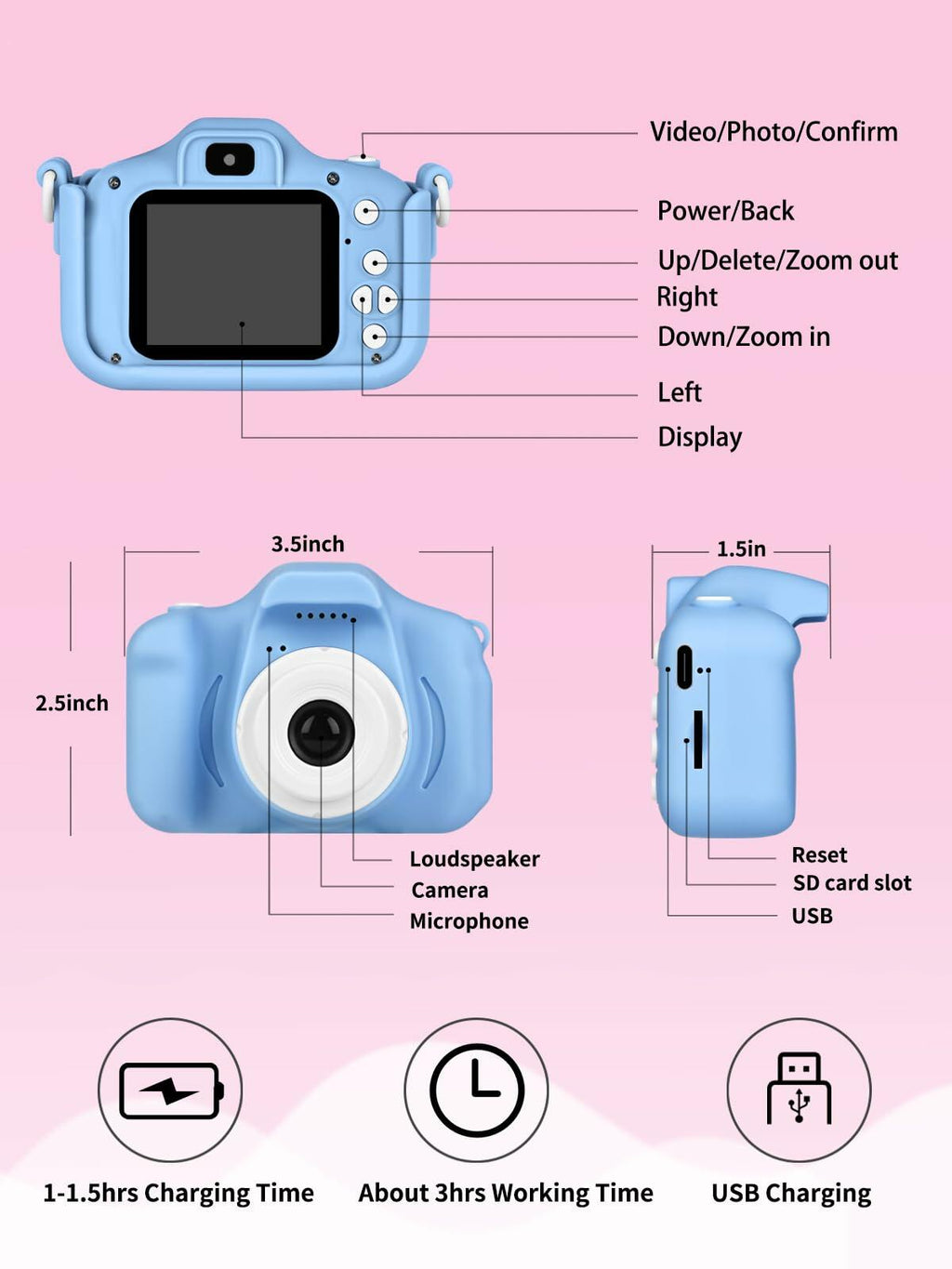 Knagsfa Kids Digital Video Camera Toy with Silicone Cover 32G SD Card