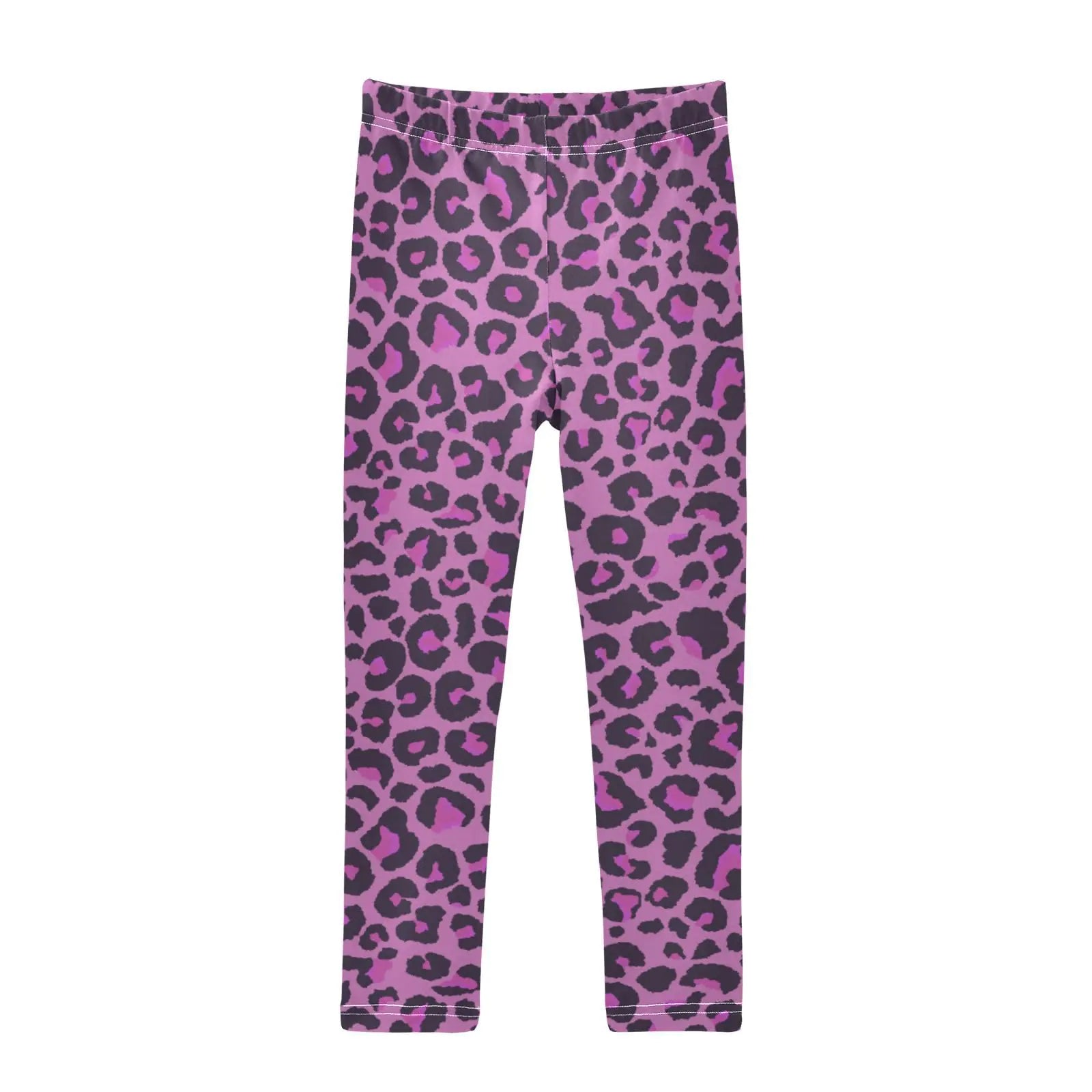 Aflyko Girls Leggings Pink Leopard Print Kids Workout Pants Dance Tights Ankle Length 4T - # GIAA21410011