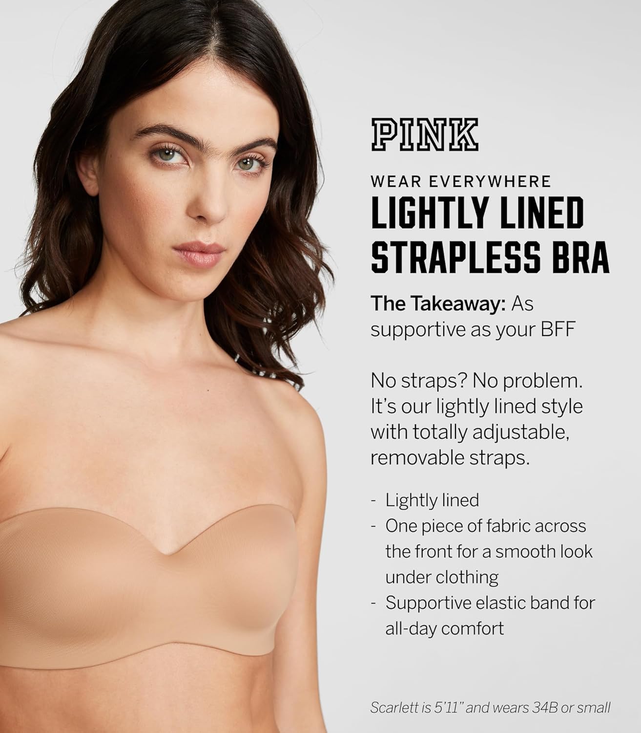Victoria's Secret Women's Pink Wear Everywhere Lightly Lined Strapless Bra, Bras for Women (32A-38DDD)